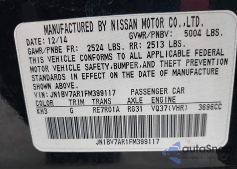 2015 Infiniti Q50 Premium/Sport из США, поврежденный, VIN JN1BV7AR1FM399117